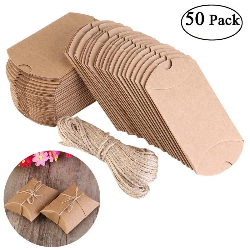 

50 Kraft Vintage Boxes Brown Shabby Rustic Wrapping Gift Candy Boxes With Rope Wedding Party Favor