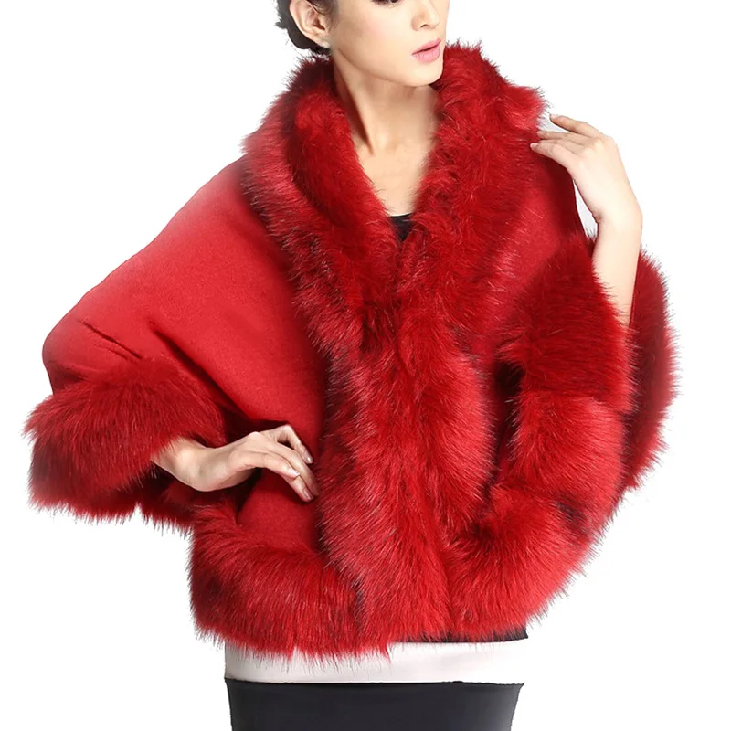 Buy ROPALIA Faux Fur Women Winter Coat Ladies Graceful Wool Knitted Ponchos