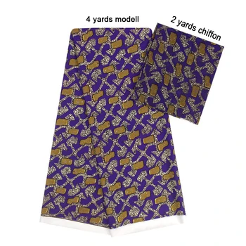 

2 Pcs Set 4 Yards African Ankara Prints Modell Material & 2 Yards Chiffon Ankara Chiffon Fabric YBXM-90