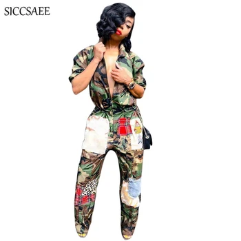 

Camouflage Print Rompers Womens Jumpsuit Loose Turn Down Collar Streetwear Oversized Overalls Sexy One Piece Mono Mujer Fall