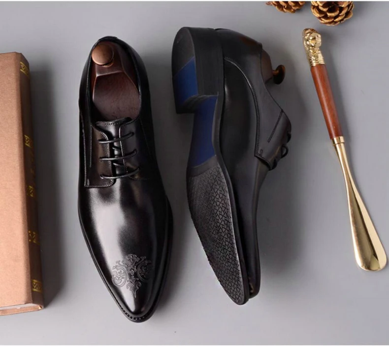 Mens Leather Casual Shoes Wedding Dress Shoe Genuine Leather Shoes Men Big Size Lace-up Oxford Shoes For Men Casual Plus Size 46 (13)