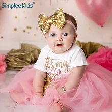 Хлопковая одежда для маленьких девочек; платье для дня рождения на пол года; праздничные платья для маленьких девочек; платье-пачка для крещения с повязкой на голову