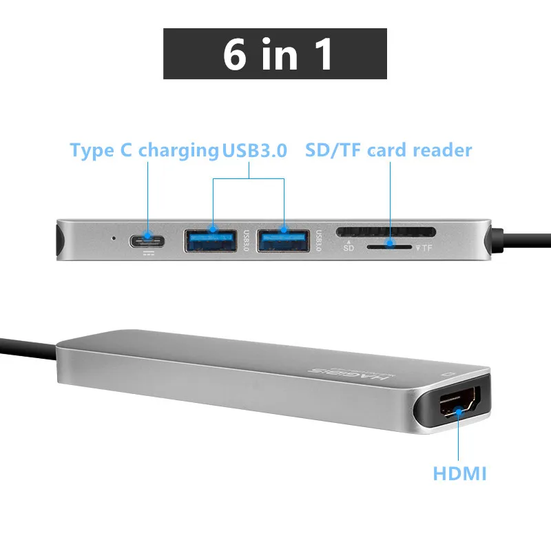 Hagibis 9 в 1 взаимный обмен данными между компьютером и периферийными устройствами с Тип-C концентратор 3,0 USB-C к HDMI 4K SD/TF Card Reader PD зарядки Gigabit Ethernet адаптер для MacBook Pro концентратора - Цвет: 6 in 1