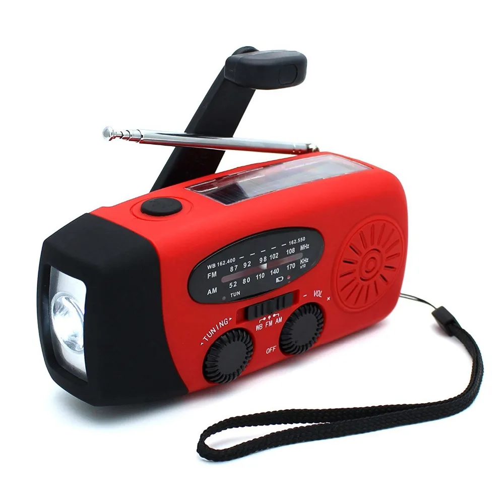 

Emergency Phone Charger 1000mAh Solar Power Charger With Hand Crank Radio Dynamo Generator
