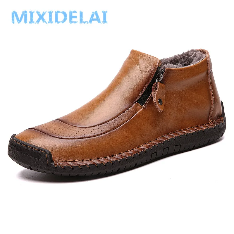 MIXIDELAI/Новинка; модные мужские ботинки; высококачественные зимние ботильоны из спилка; теплая зимняя обувь на меху с плюшевой подкладкой; большие размеры 38-48