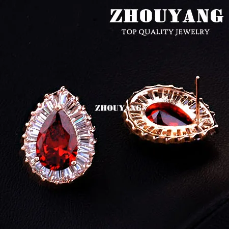 ZHOUYANG ZYE622 Luxurious RED Crystals Stud Earring Rose Gold Color Jewelry Made with Genuine Austrian Crystal Wholesale
