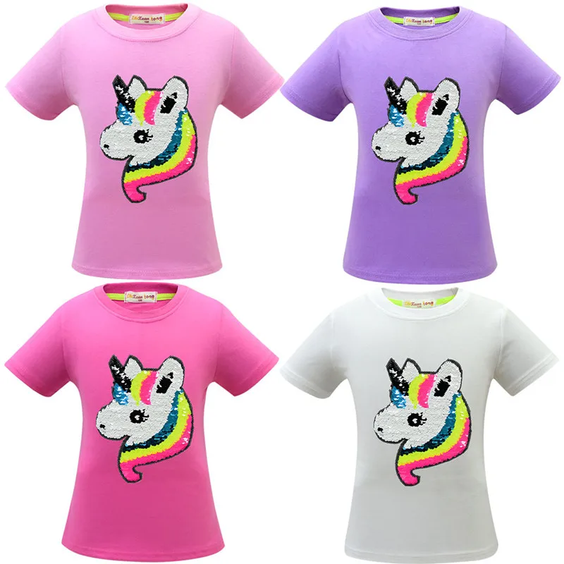 

Unicorn Girls T shirt Little Girl Clothing 2019 New Fashion Cartoon Shirt Vampirina Boys Tees Moana Tops Magical Sequins Tops