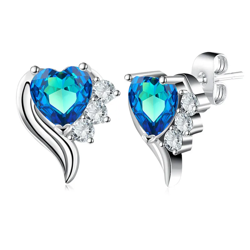 

Garilina Trendy jewelry Silver Heart Blue Cubic Zirconia Clip earrings for women Party Wedding Gift E2253