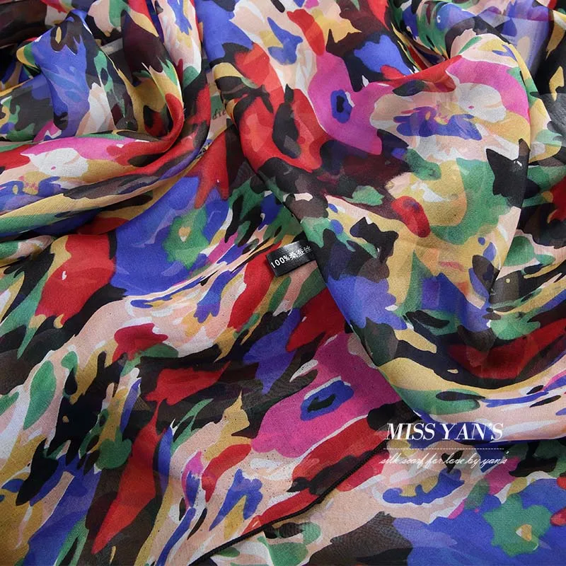 حقيقي الحرير المرأة وشاح الأزياء الكلاسيكية الزهور والأوشحة الملونة 2017 الربيع الصيف الشتاء نوعية جيدة شال