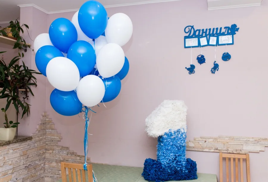 

Laeacco Baby 1 Birthday Balloons Brick Wall Chair Interior Photo Backgrounds Customized Photography Backdrops For Photo Studio