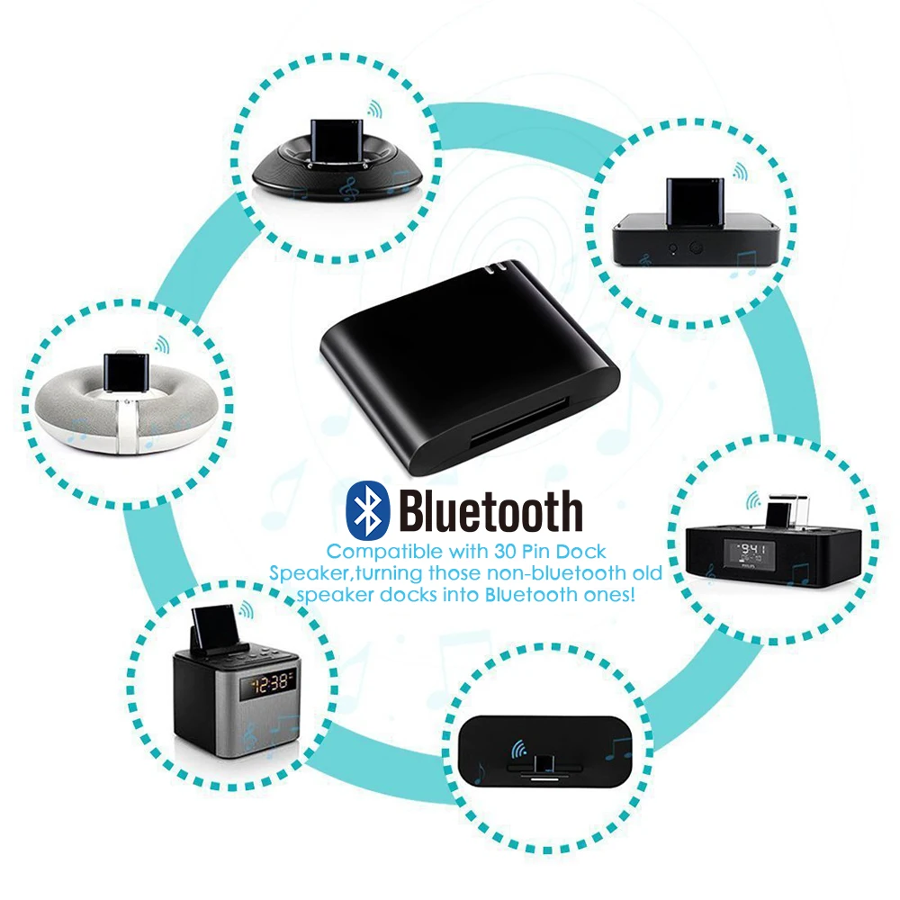 

30pin Bluetooth 4.1 Adapter A2DP Audio Music Receiver Adapt for Bose Sounddock and for 30Pin iPhone iPod Dock Speaker