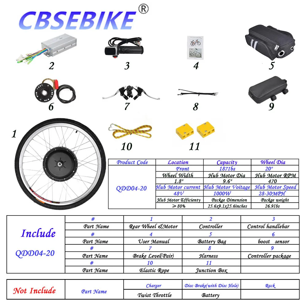 CBSEBIKE Ebike рама комплект Электрический велосипед 20 дюймов переднее колесо комплект высокоскоростное преобразование QDA06-20 - Цвет: 20inch 48v1000w QDD4