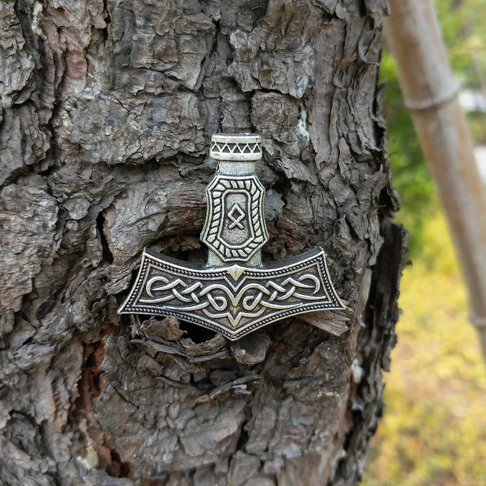 

LANGHONG 10pcs Rune Necklace Norse Viking Thor's Hammer with Rune and Cletics Amulet Pendant Necklace Talisman Jewelry