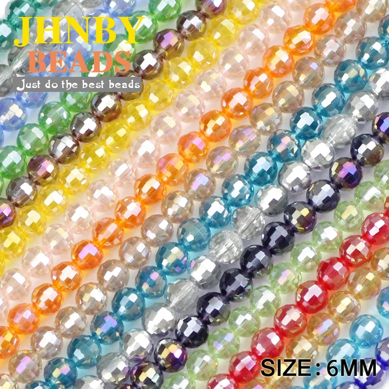 

JHNBY 6mm 96 Faceted ball Austrian crystal beads 50pcs AB color Round Loose beads for Jewelry bracelet accessories making DIY