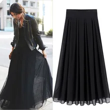 Шифоновая Корейская юбка с высокой талией, женская модная черная розовая длинная Плиссированная юбка макси, Faldas Mujer Moda, однотонная пляжная одежда