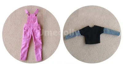1 шт., модная одежда Blyth Doll, футболки, Комбинезоны для 1/6 BJD, Azone S, OB24, Одежда для куклы-Барби, комбинезон, аксессуары - Цвет: 1 T-shirt 1 Overall