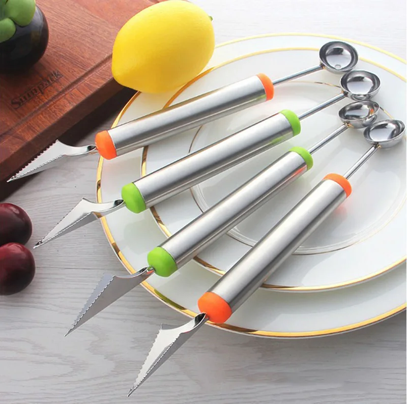 Stainless Steel 2 in1 Fruit Vegetable Tools Carving Cutter Ice Cream