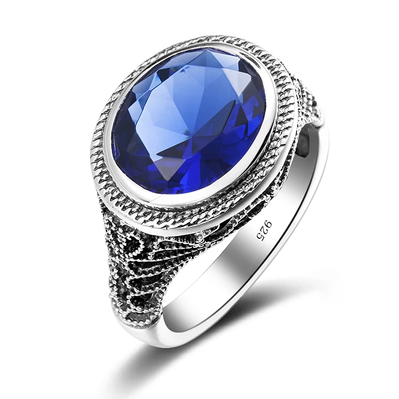 large size retro blue wedding rings hollow out for women men 925 silver austrian crystal ring - Large Wedding Rings large size retro blue wedding rings hollow out for women men 925 silver austrian crystal ring - Large Wedding Rings
