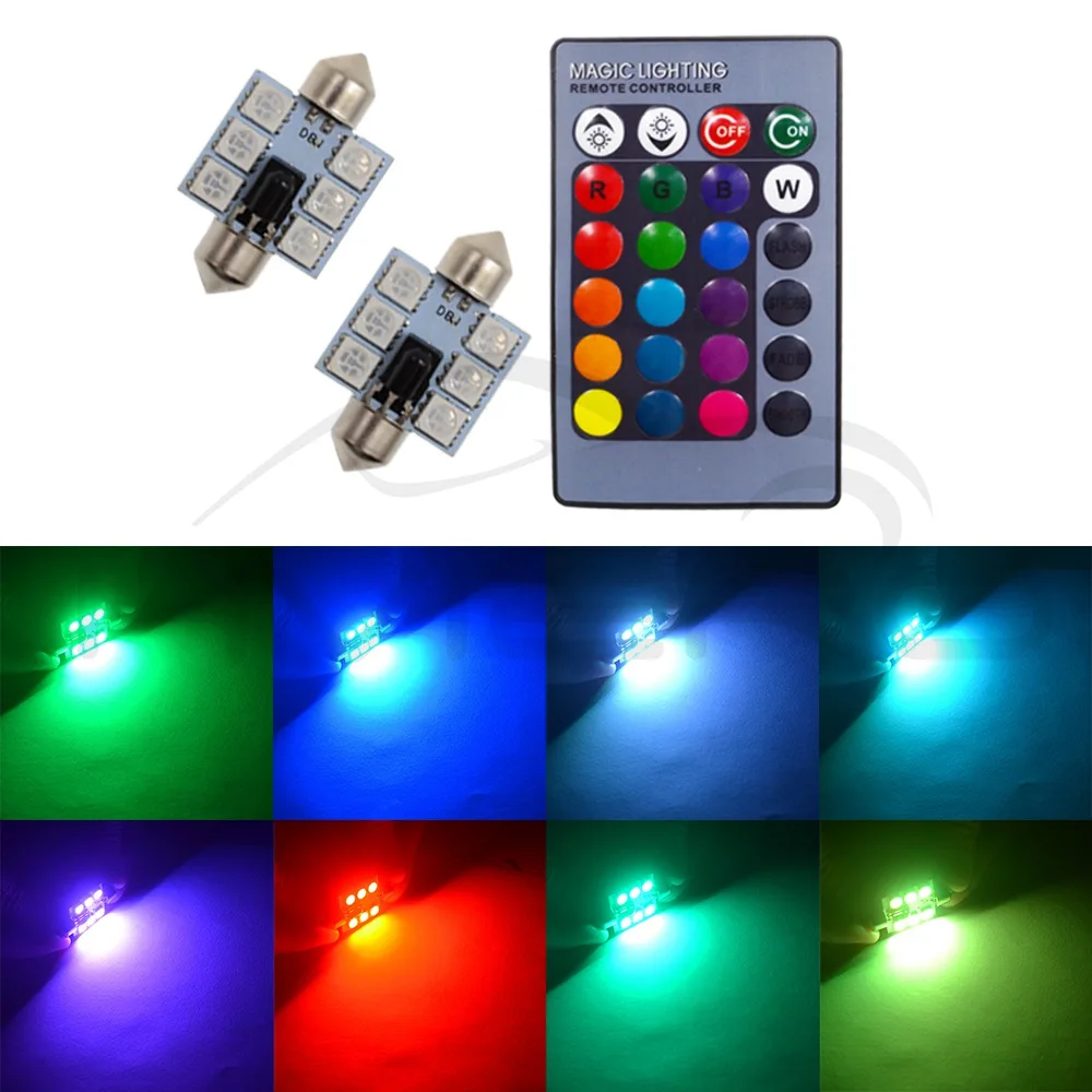T10 RGB Car Led C5W 39mm 5050 6SMD Festoon Dome Door Multi Color Light Remote Controlled Colorful Lamp Roof Trunk Wedge Bulbs