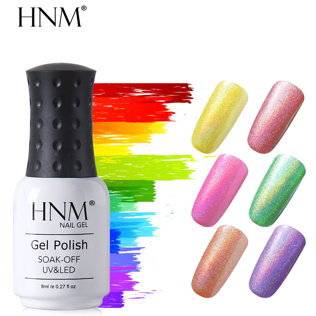 

HNM 8ml UV Gel Nail Polish Rainbow Glitter LED Lamp Nail Polish Hybrid Varnish Soak Off Primer Stamping Enamel Painting Gellak