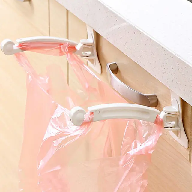 Best Quality 2pcs Kitchen Cabinet bags hooks Trash Garbage Bag Hanger Cupboard Door Hanging Rack holder for storage bag kitchen accessories