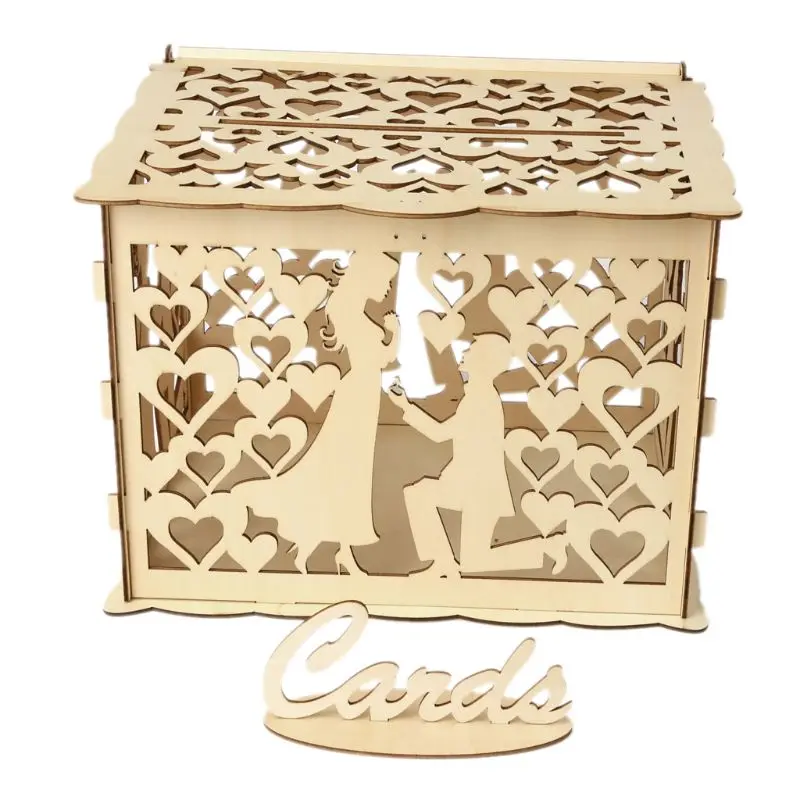 

1Set Multiple Types DIY Bride Groom Rhombus Wooden Card Money Box Case With Lock Rustic Beautiful Party Wedding Gift Decoration