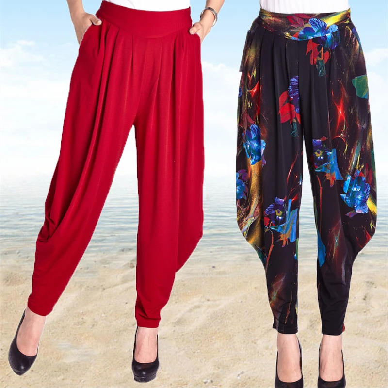 2018 summer women loose flower pants high waist wide leg pants harem