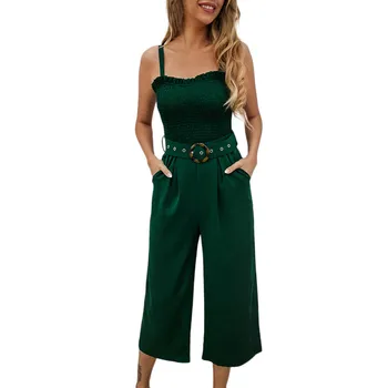

2019 MAXIORILL new women's summer strap belt solid color casual loose jumpsuit trousers wholesale free shipping t3+3
