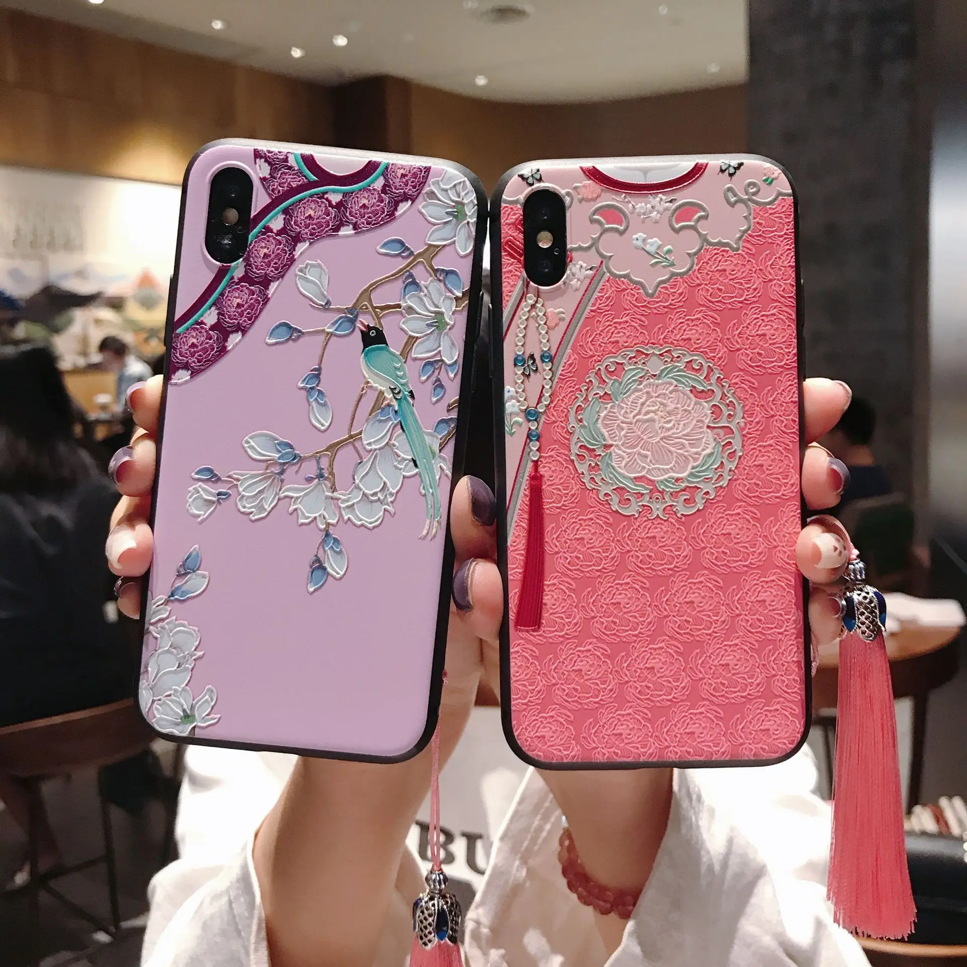 

Chinese Style Embossed Tassel Phone Case for iPhone XS MAX XR Soft Back Cover for iPhone X 8 7 6S 6 Plus Coque for OPPO R15 R17