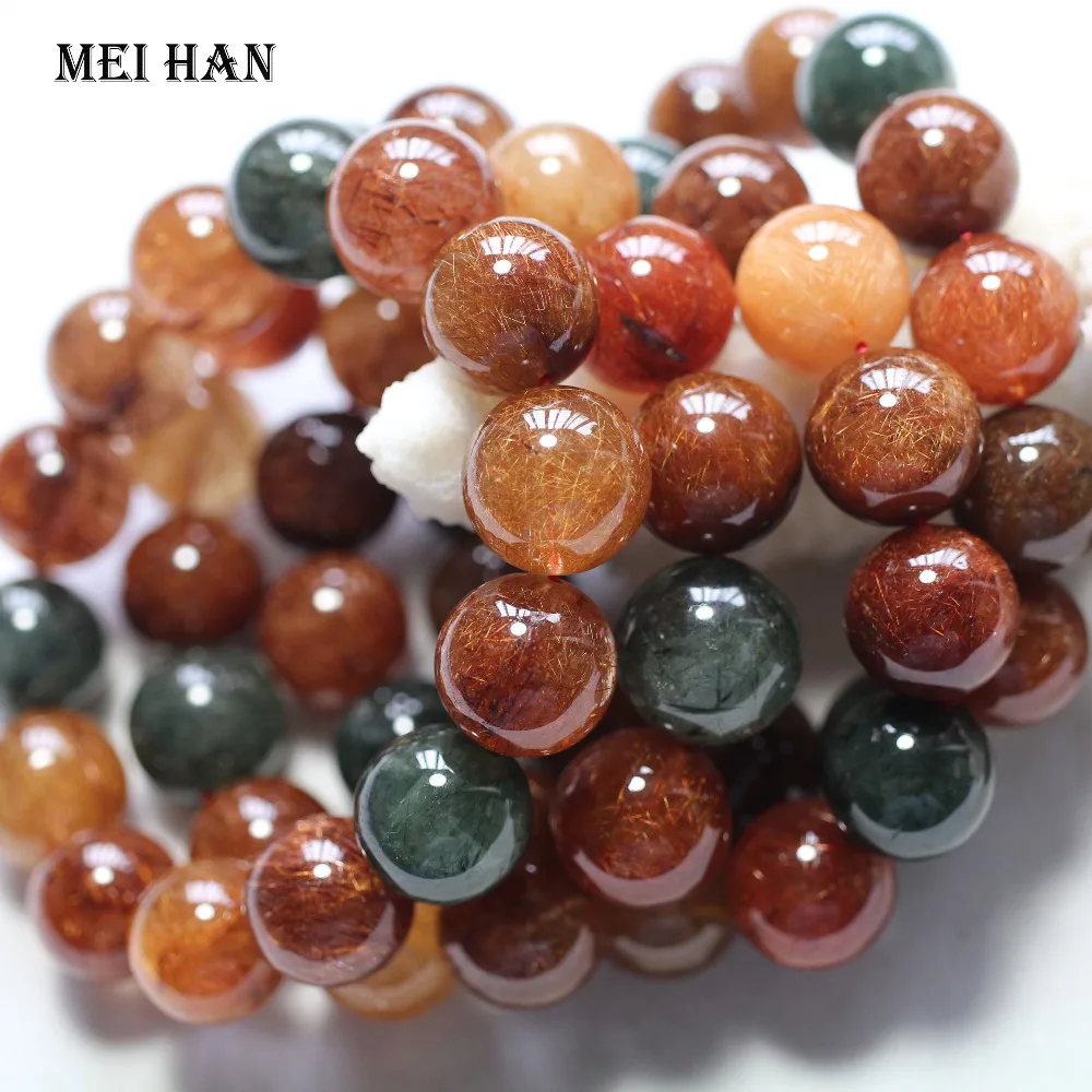 

Meihan Free shipping (14 pcs/set/80g) natural A+++ rutilated quartz 16-16.5mm smooth round loose beads stone for jewelry making