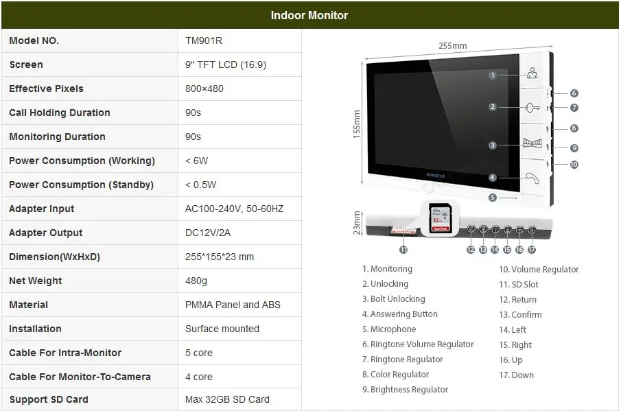 HOMSECUR 9" Проводная Видеодомофонная Система С Функцией Записи 700TVL HD Панель Вызова Ночного Видения DIY Установки + TFT Цветной Экран Сенсорной