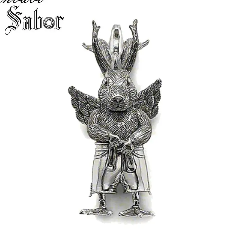 

Pendant Strange Rabbit 925 Sterling Silver Rebel Black For Women & Men Gift Key Chains Pendant Fit Necklace thomas