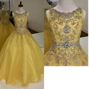 

Ball Gown Girls Pageant Dresses Beaded Crystal Organza Flower Girl Dresses for Wedding Party Real Images High Quality
