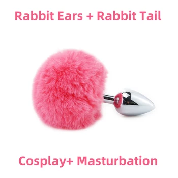 Gifts for Lover Sex Toys Kawaii Bunny Tail With Ears Female Butt Plug Cute Rabbit Tail With Plush Ear Metal Anal Plug Women Gay 5