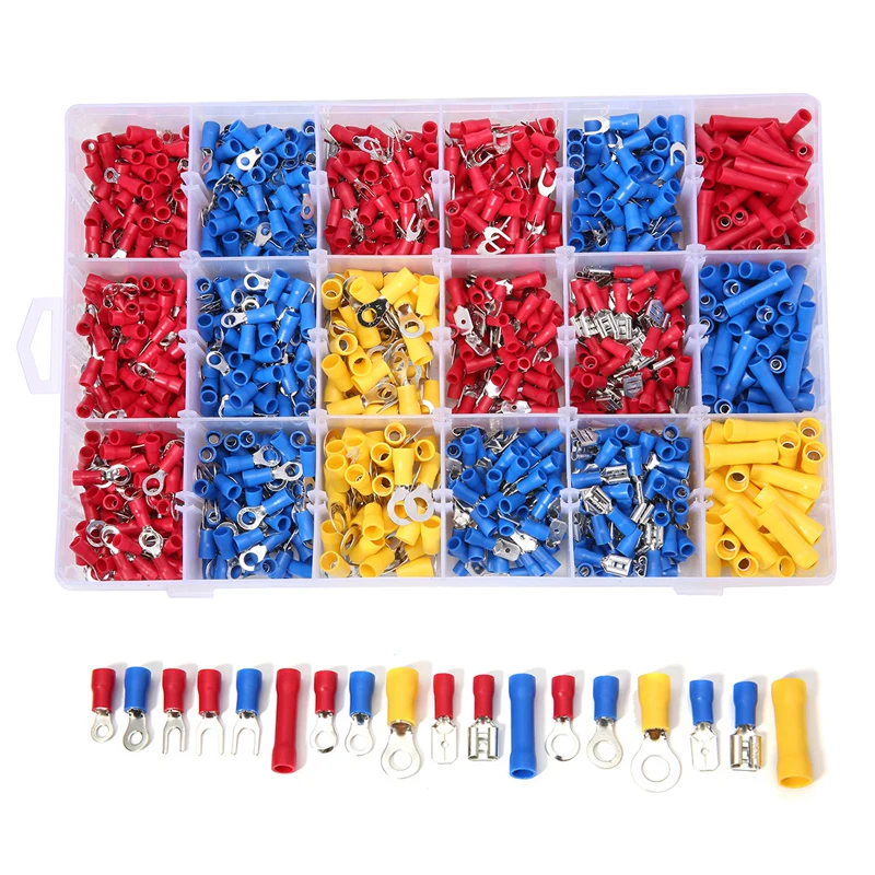 

Best Price 1200 Pcs Mixed Assorted Lug Kit Insulated Electrical Wire Connector Crimp Terminal Spade Ring Set CLH 22-10 AWG