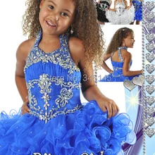 Ярко розовый горизонтальным воротом шеи бисером блестками оборками мини короткая юбка кексы младенческой малыша цветочниц платья