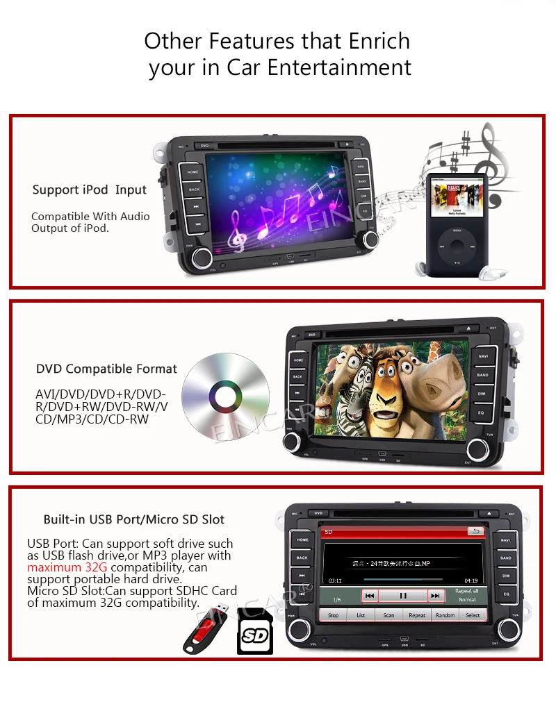 Perfect Car Stereo Navigator In Dash Double Din Car Radio Multimedia DVD Player with 7" LCD Bluetooth Wifi GPS Navigation System for Vol 7