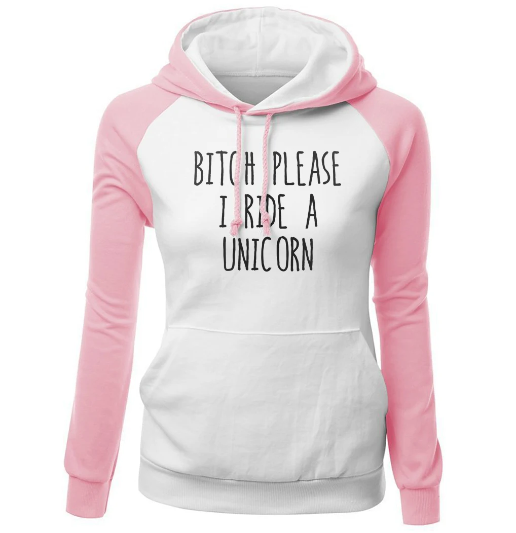 

New Fashion Women's Sportswear Pink Kawaii Hoody 2018 Autumn Winter Raglan Sweatshirt Print BITCH PLEASE I RIDE A Animal Hoodie