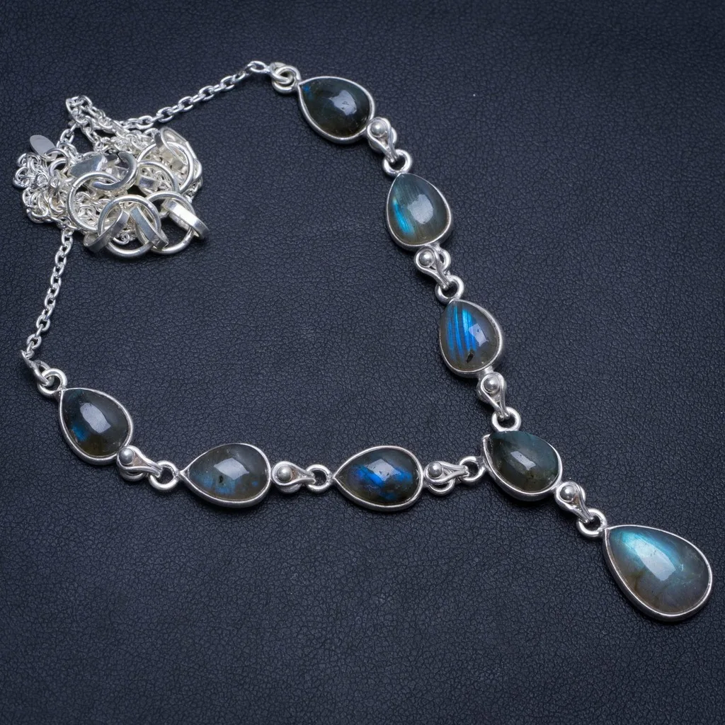 

Natural Labradorite Handmade Indian 925 Sterling Silver Y Necklace 18.25" T8572