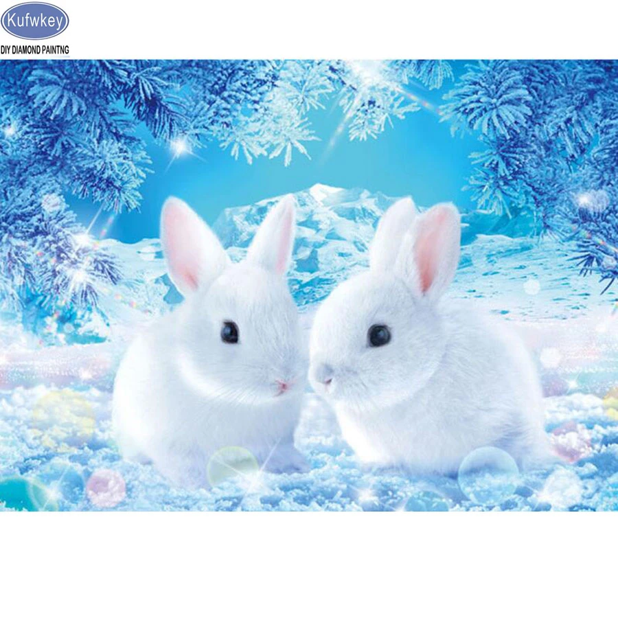 5D Diamond Painting Kits Grey Rabbit Snow Cross Stitch Embroidery Home Decor
