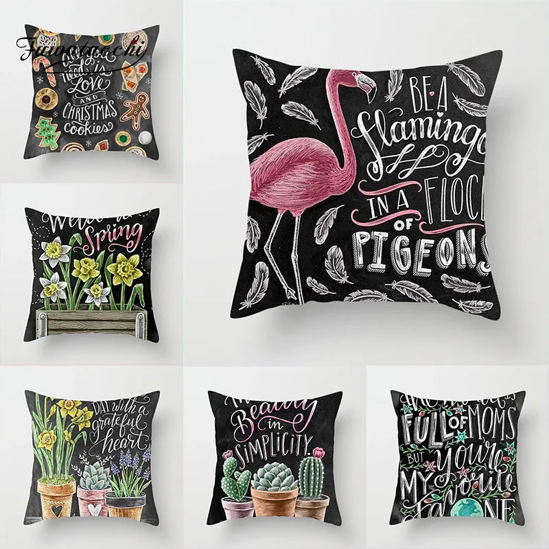

Fuwatacchi Flamingo Plant Cushion Cover Cactus Pumpkin Pumpkin Pillow Cover For Home Car Chair Decoration Soft Pillowcases