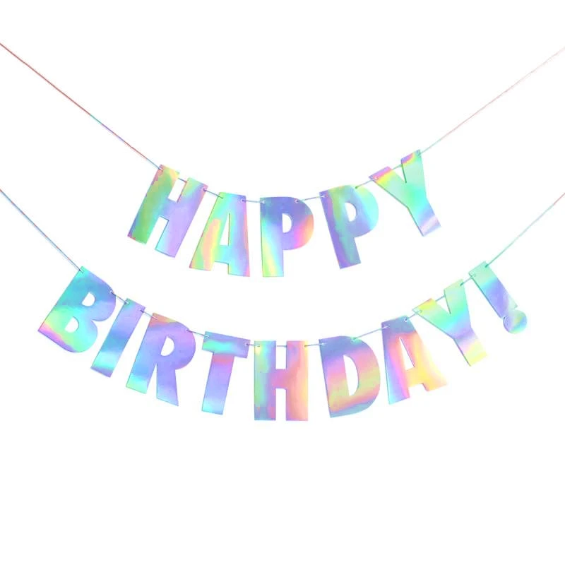 Holographic Film Happy Birthday Banner Rainbow Iridescent Film Alphabet Banner for Kids Birthday Unicorn Party 1st Birthday