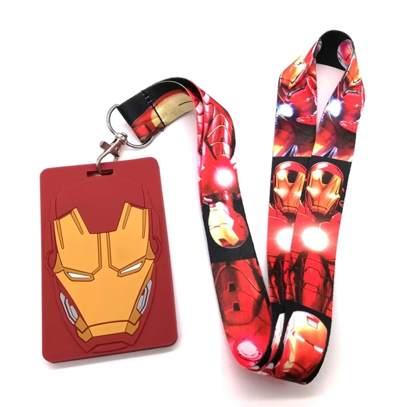  1 Pcs Cartoon Iron Man Lanyard Key Chains Card Holders Bank Card Neck Strap Card Bus ID Holders