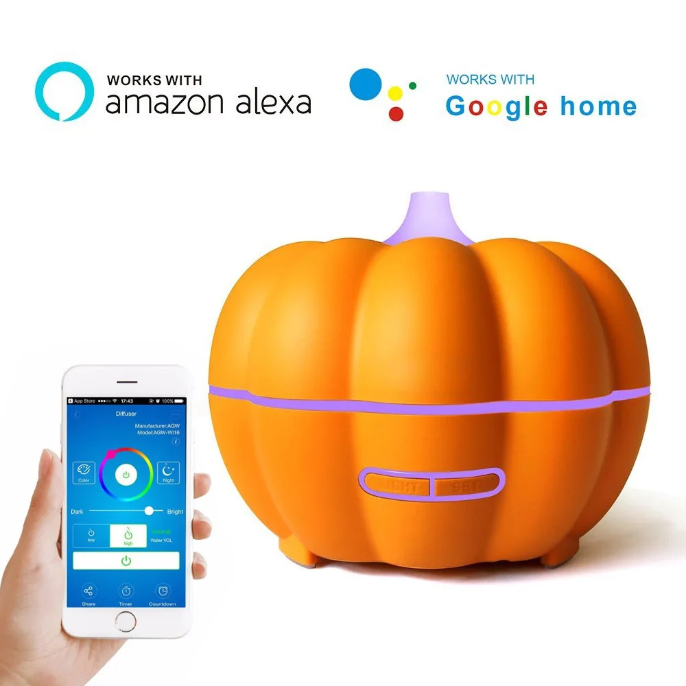 

Smart Aroma Humidifier 350 ML Ultrasonic Adjustable Cool Mist Humidifier , Work with Amazon Echo , 7 Color LED Lighting