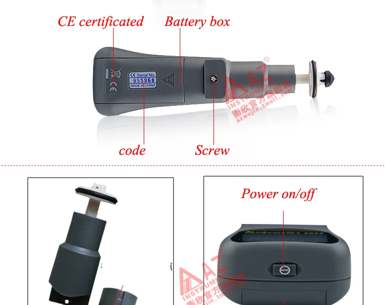 Ручной фотоэлектрический тахометр двойного назначения Бесконтактный/контактный цифровой дисплей Тахометр спидометр AZ8008