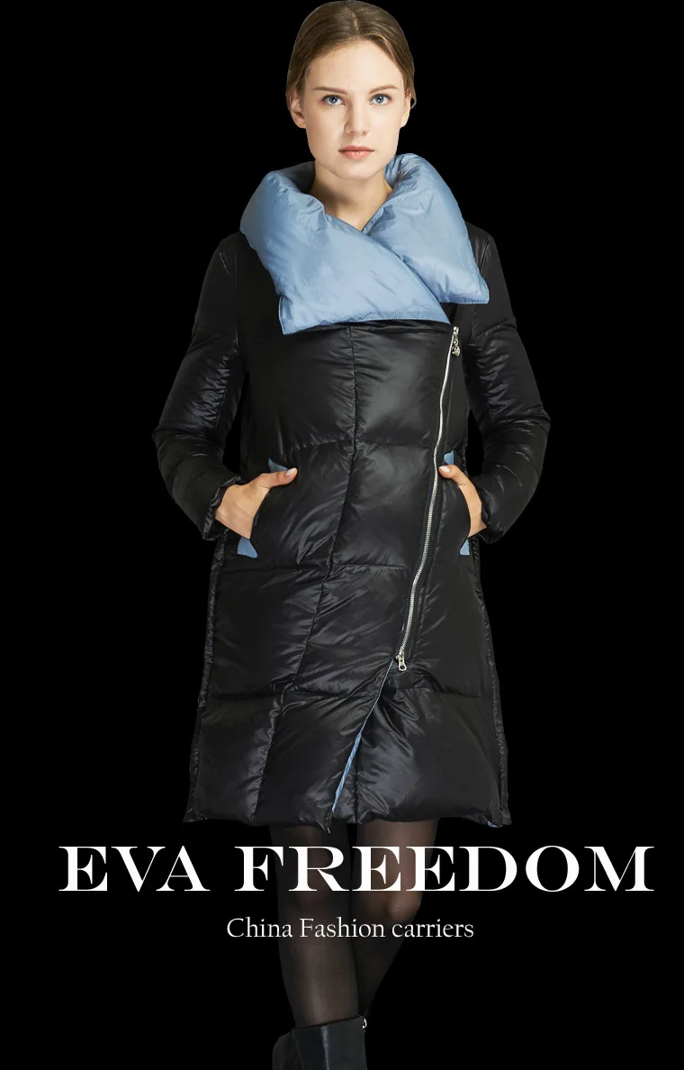 Европейские женские пальто, куртки для женщин, длинная куртка высокого класса, модная куртка с косым отворотом и молнией на утином пуху, красный/синий
