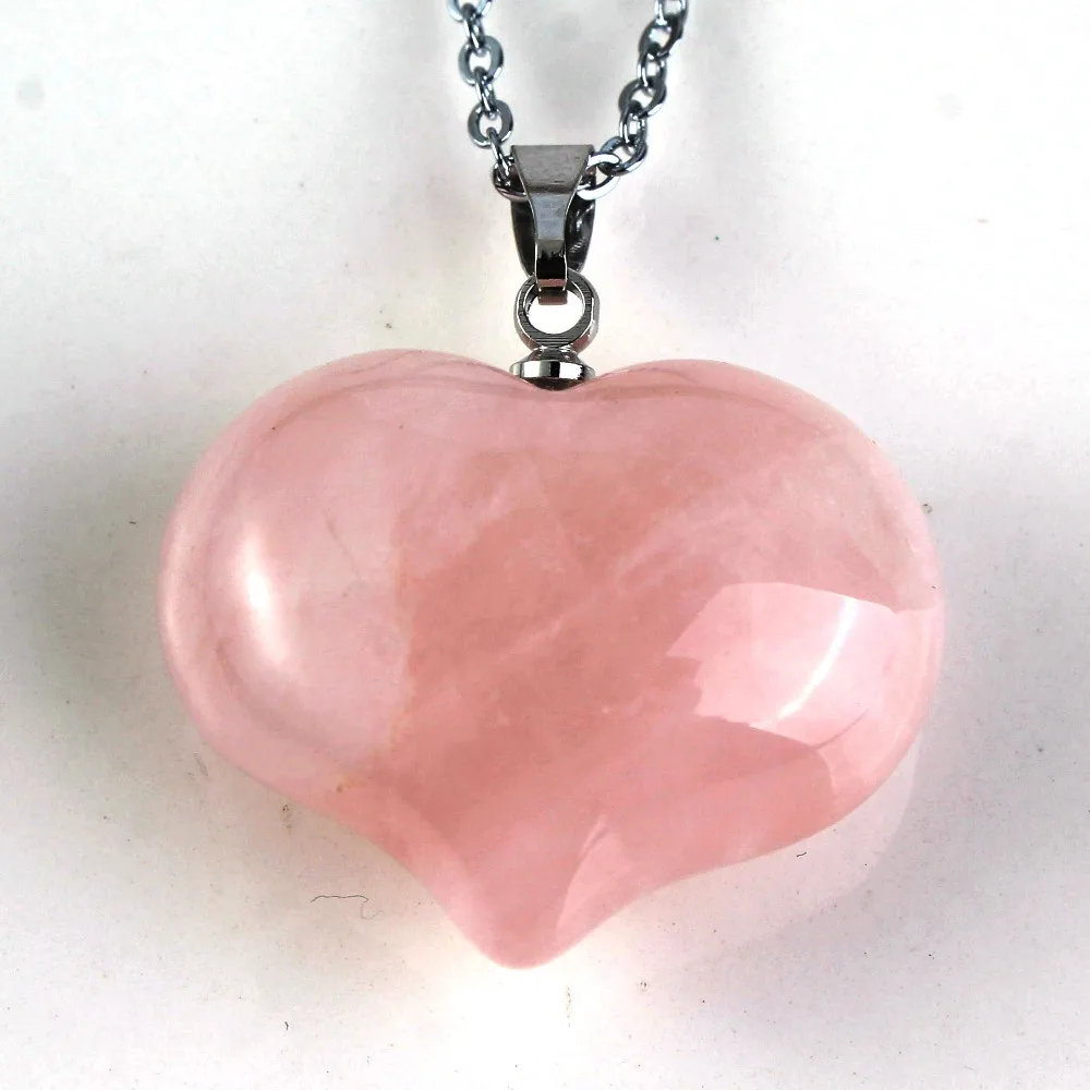 Natural Gnergy Gemstone~ Silver Plated Natural Rock Cryatal Rose Pink Quartz Opalite Opal Black Agates Love Heart Stone Pendant Women Men Jewelry 4 AA00201023702b