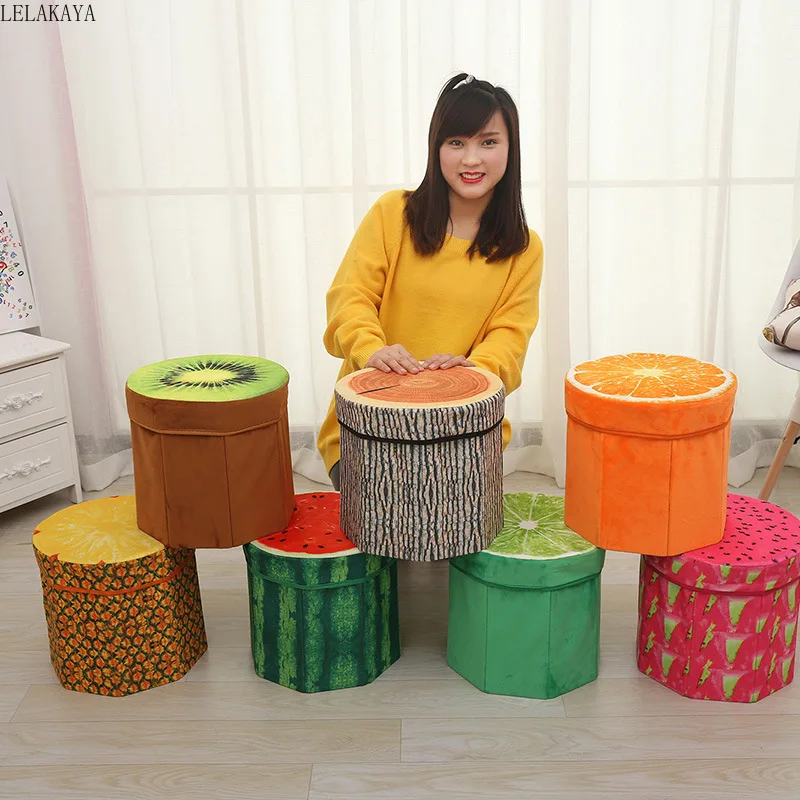 

Fruits Creative Orange Watermelon Lemon Anime Action Figure Printed Cardboard Decoration Storage Box Multifunctional Stool Doll