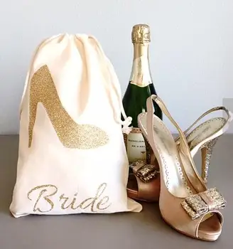 

gold high heel bridesmaid name Champagne Party wedding Hangover Kit jewelry favor gift Bags Bachelorette bridal shower favors