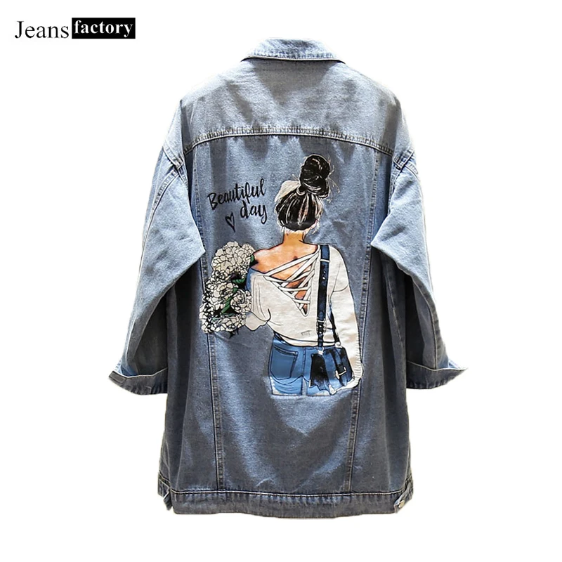 

New Harajuku Denim Jacket Women Long Sleeve Casual Jeans Jacket Women Spring Autumn Fashion Cartoon Printing Boyfriend Jackets